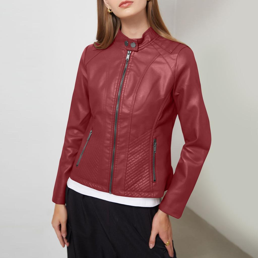 Women's Fashion Leather Jacket Slim Casual Small Coat Motorcycle Clothing