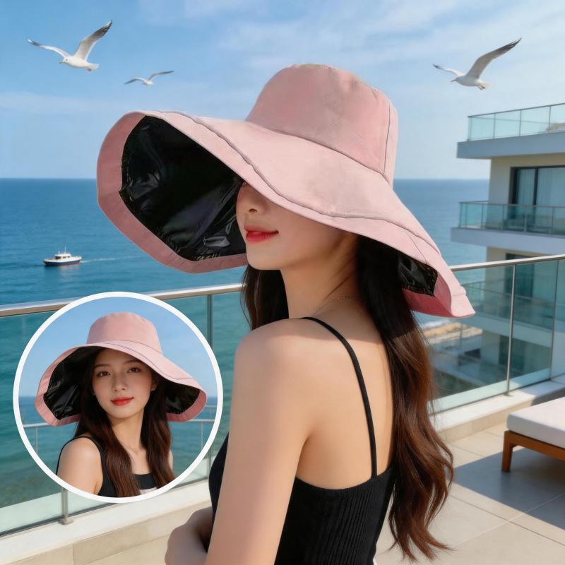 Super Large Eaves Hat Children's Summer Fashion Inner Vinyl Adjustable Sunscreen Hat Outdoor Seaside Vacation Sunshade Sun Hat