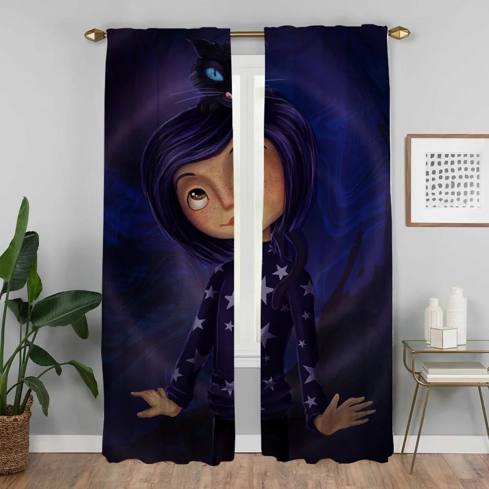 Coralines Anti-mosquito Curtains for Camera Halloween Decoration Window Curtain for Room 2 Panel Home Interior Curtains Shades