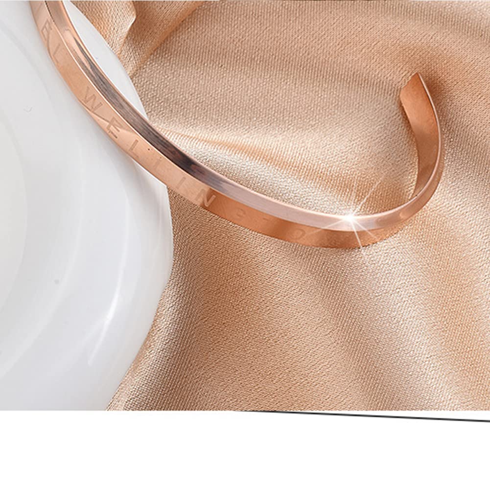 Armreif für Pink Englisch Einheitsgröße Accessoires Frauen, Gold, Schlicht, Graviert, C-förmiger Armreif, Dick, Armband, Titan, Hypoallergen, Damen,