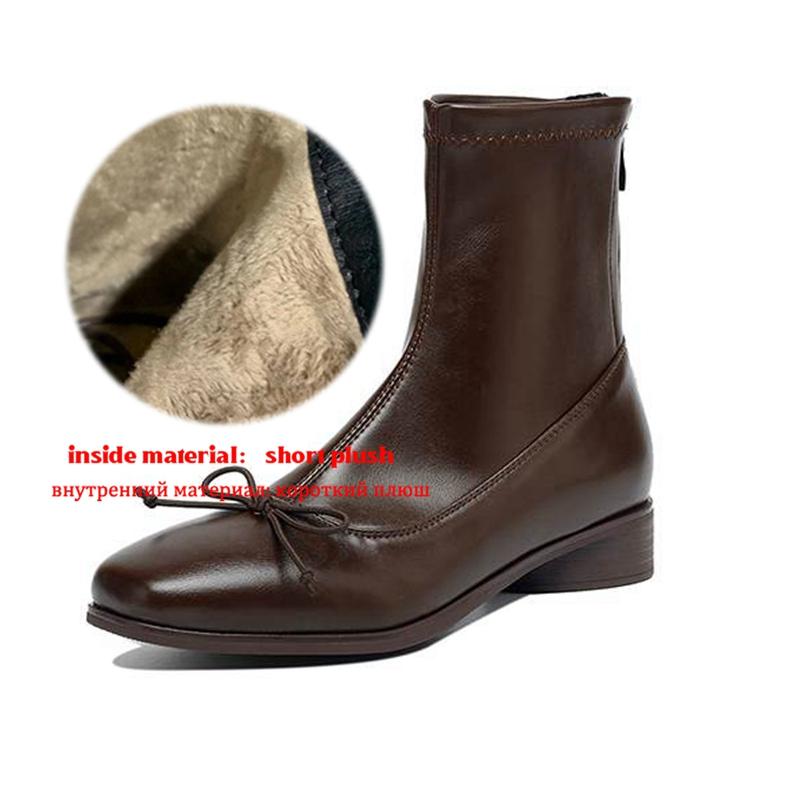 

Krazing Pot Microfiber Winter Square Toe Modern Size 33 Boots Size 43 Butterfly-knot Med Heels Zipper Women Ankle Boots 43