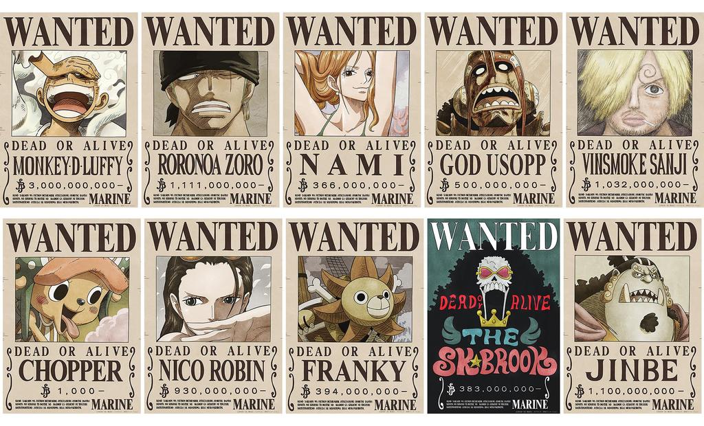 ONE PIECE Official Wanted Poster Wall Stickers, Made In Japan, 42cm X 29.7cm (Straw Hat Pirates, Set of 10)