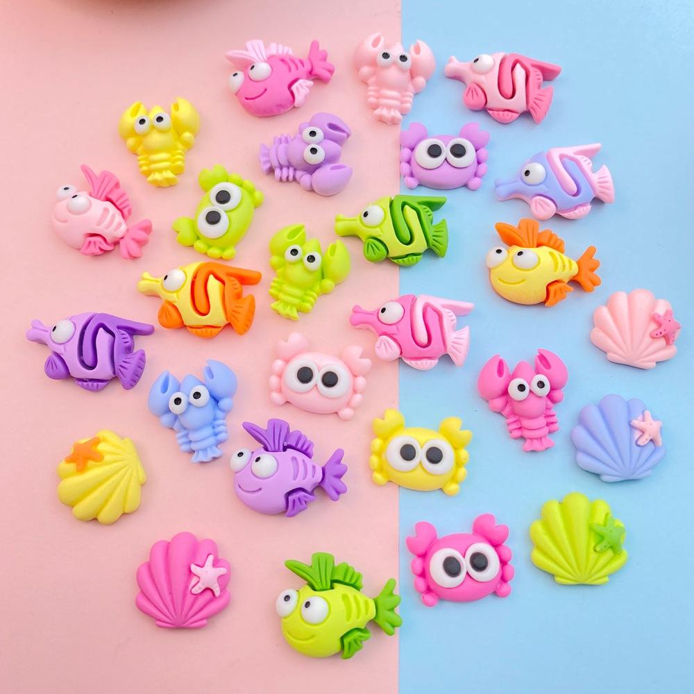 20Pcs New Cute Resin Crab, Lobster, Fish Ocean Series Flat Back Parts Embellishments For Hair Bows Accessories