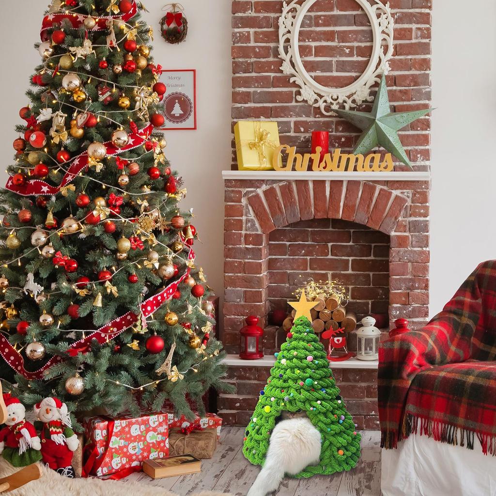 Christmas Tree Cat House Kit Tent Cave House Kitten Cave Beds Material Set for Family Friends Enthusiast Indoor Outdoor Home