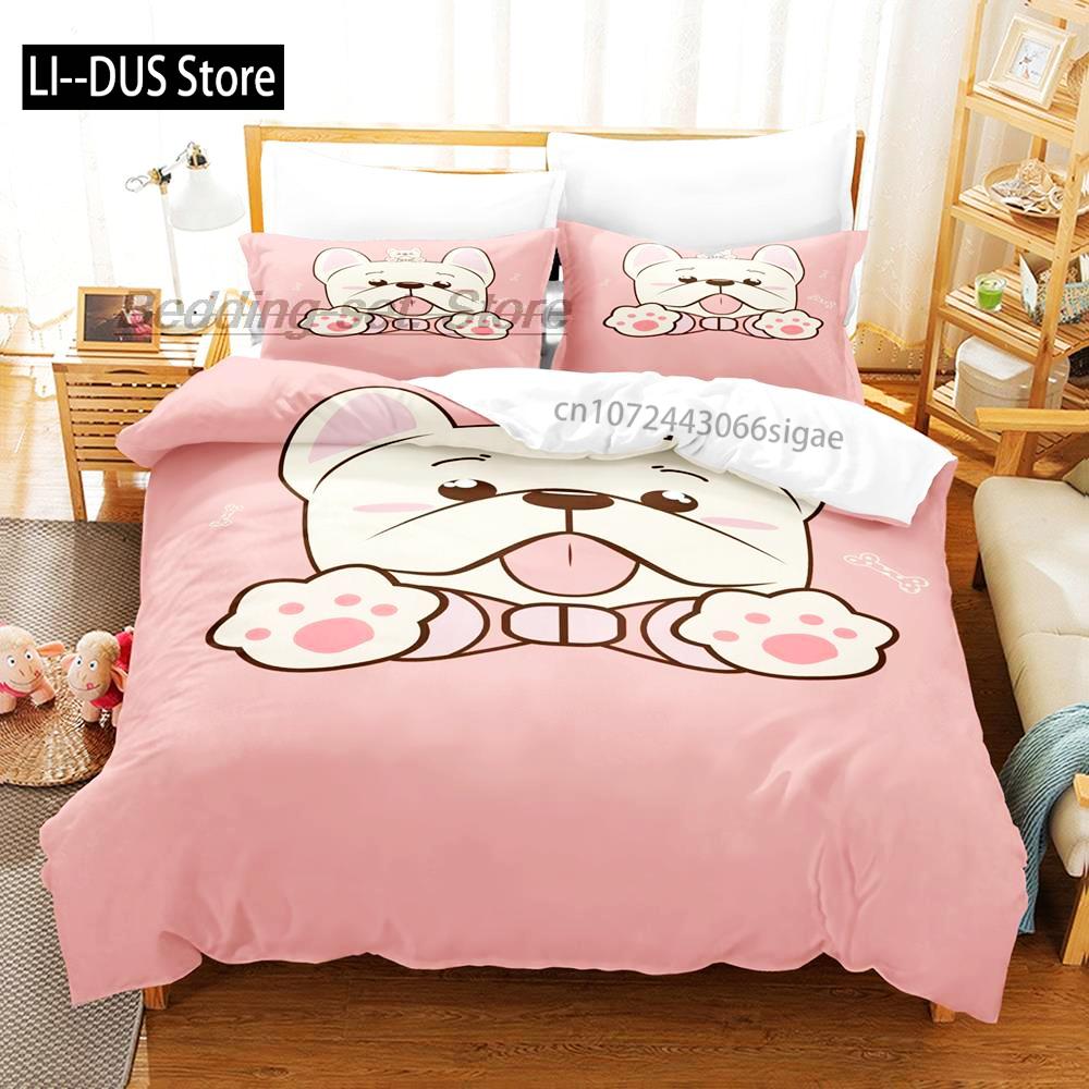 Niedliches Hunde-Bettwäsche-Set Einzelbett Twin Full Queen King Size Bett-Set Aldult Kinderzimmer Bettbezug-Sets 3D-Druck Anime Bettlaken-Set