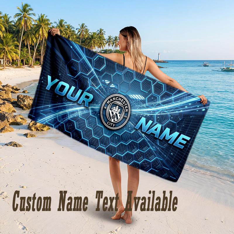 Toalla de Playa con Diseño del Manchester City Texto Personalizado Toalla Grande para Vacaciones en la Playa