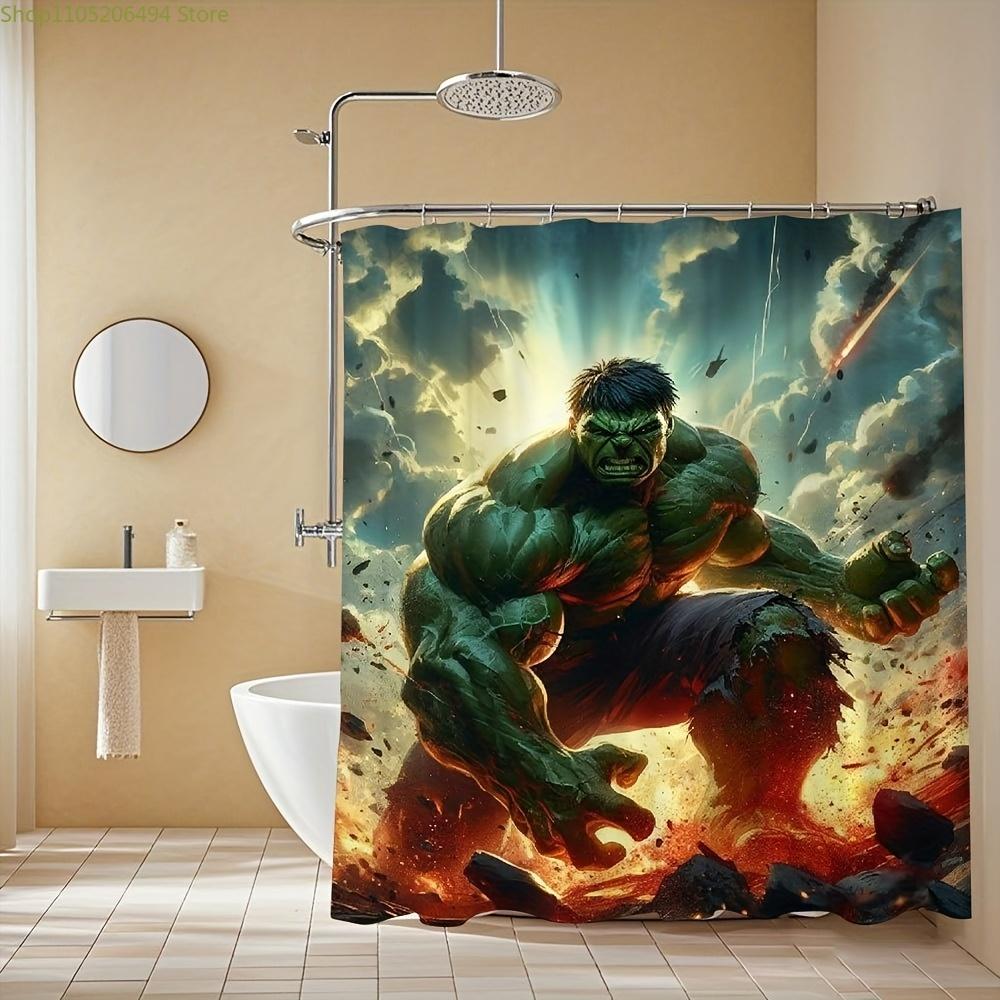 1pc Hulk Shower Curtain with Hooks - 180.09x180.09 cm, Vibrant Superhero Design, Ideal for Bathroom, Picnic, Office Decor, Par