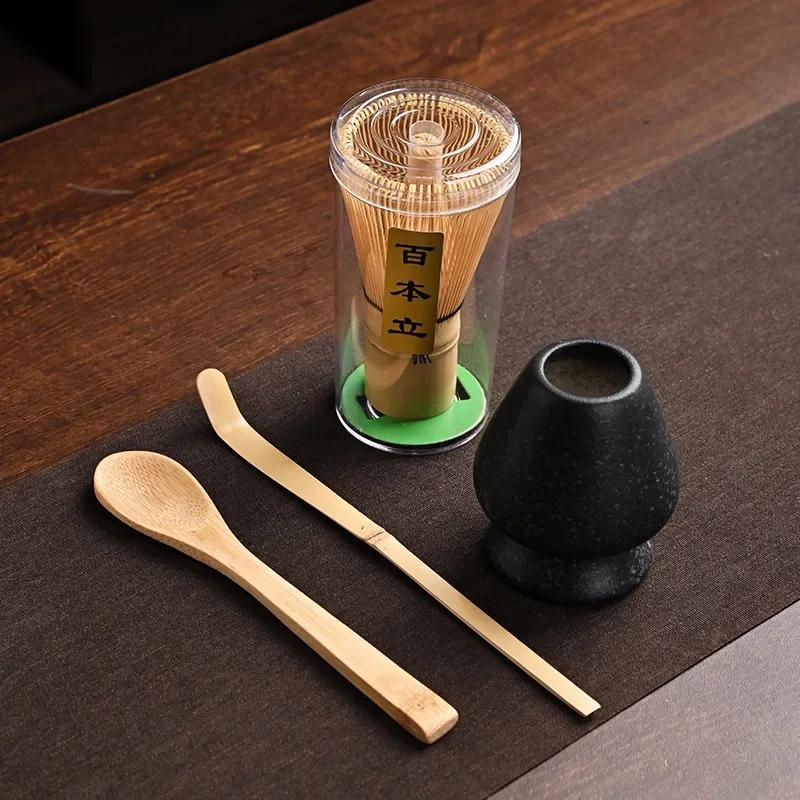 4 IN 1 Bamboo Matcha Powder Whisk Teaspoon Ceramic Bowl Tranditional Tea Matcha Whisk (Chasen)Sets Home Tea-making Accessories