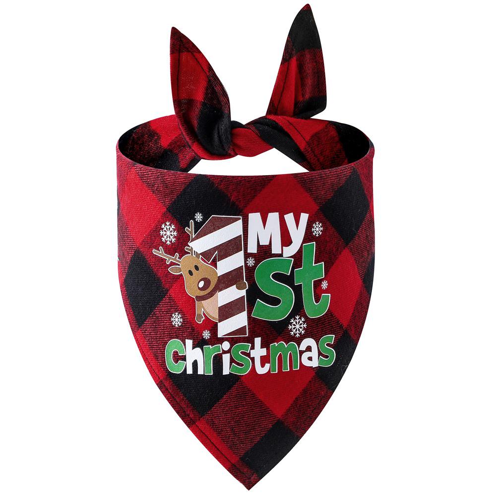Festive Plaid Pet Drool Bib - All-Cotton Red, Black & Green Triangle Scarf