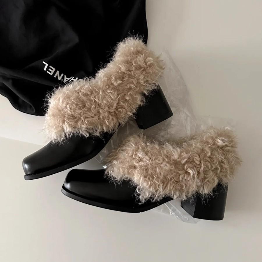 Sheepskin Word with Fish Mouth Sandals Women's 2025 New Summer Roman Thick Sole with Skirt High Heel Step On Shit Thick Heel