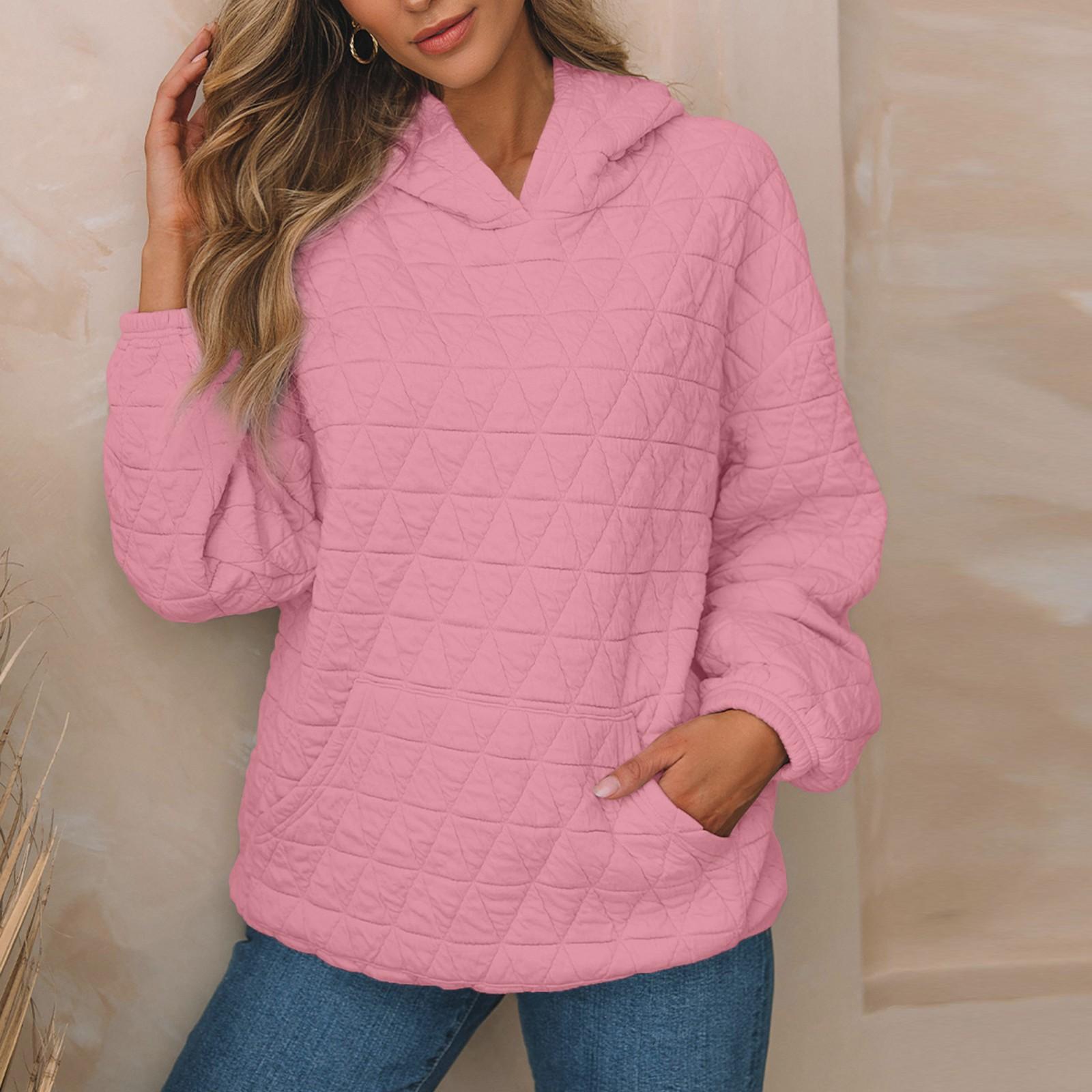 Женские толстовки с капюшоном Повседневные свободные свитера с длинным рукавом Осенняя одежда Наряды Осенние модные наряды Зимняя одежда S розовый