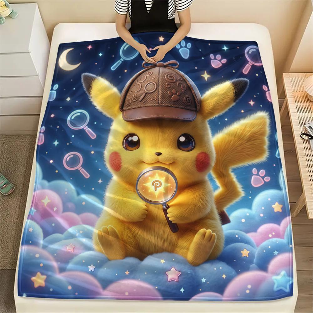 Pikachu Print Flannel Blanket, Warm Comfortable for Bedrooms, Sofas, Beds, Chairs -HE50