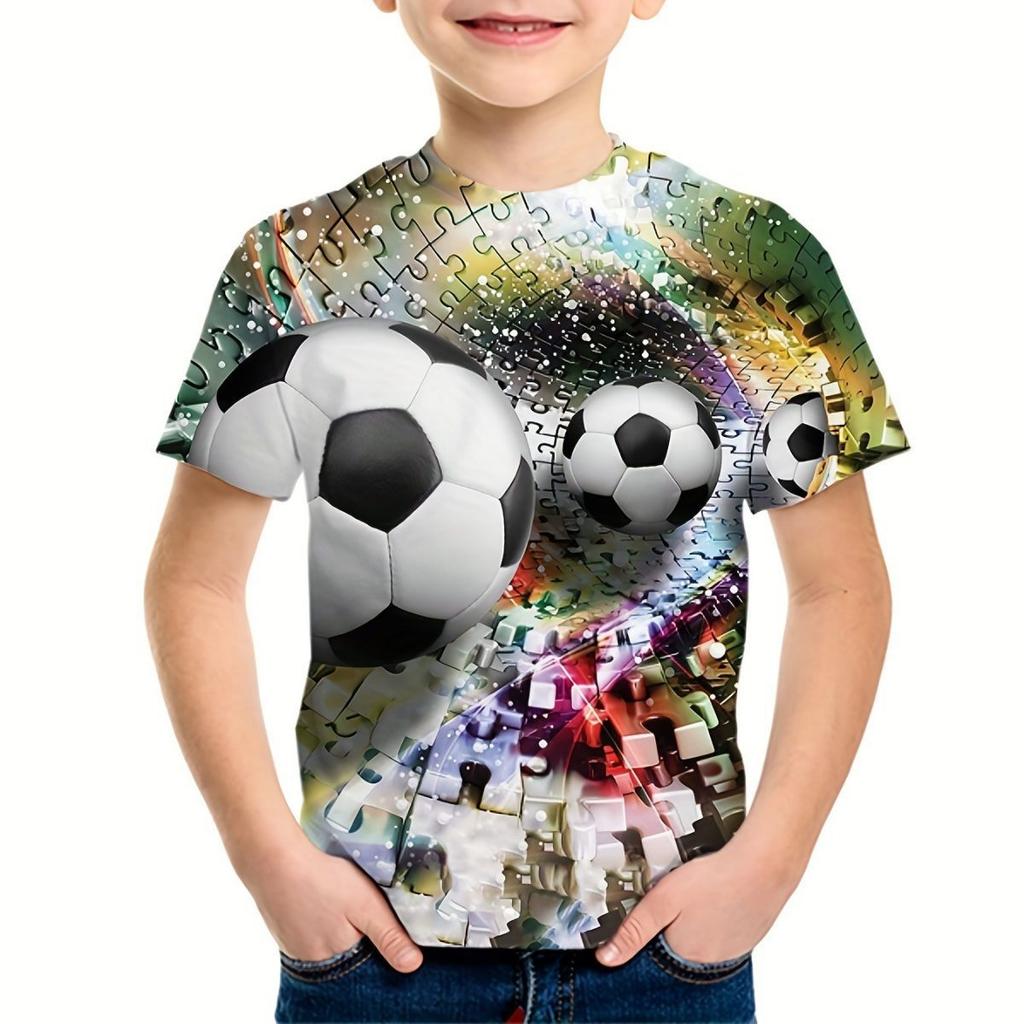 Summer Round Neck 3D Printed Top Fashionable Casual Short Sleeved Children's Boy T-shirts