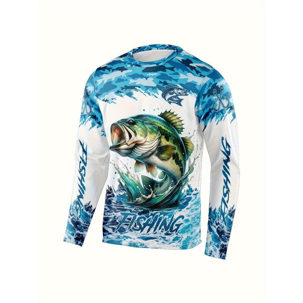Dripping Men's Fishing Shirt - Long Sleeve Outdoor Fisherman Shirt with Perch Pattern