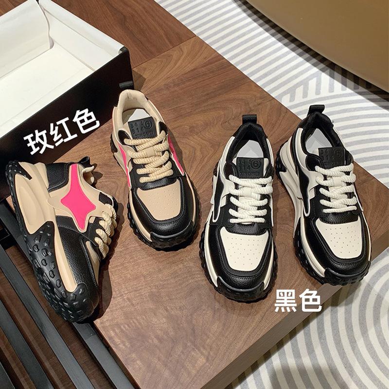 Thick-soled Dad Shoes Women's 2025 Spring and Autumn Models Breathable Thick-soled Heightening Ins Trendy Sports Shoes Versatile Casual Little Whit
