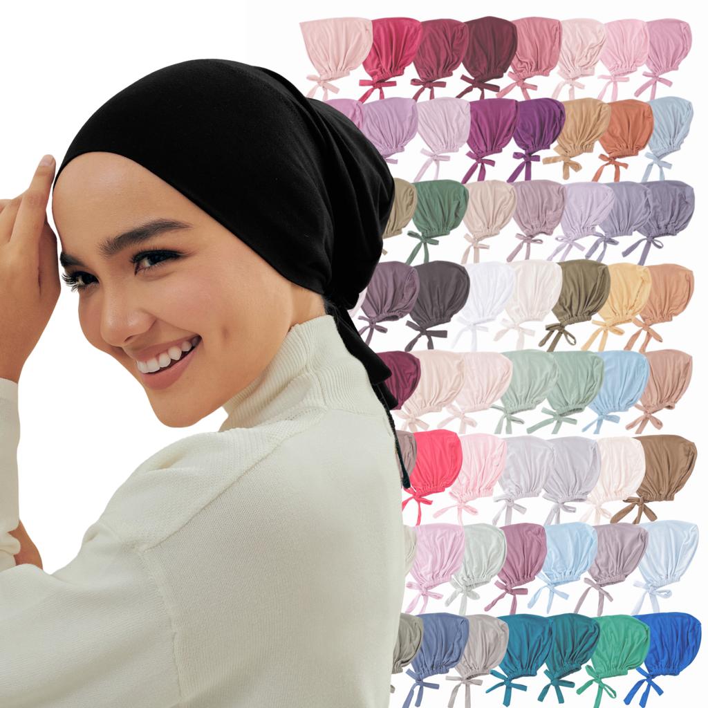 82 colori Sottocappello con Laccetti Moda Donna Hijab Interno Cappellino Musulmano Cuffia Sottoscarpa Semplice in Cotone Spandex Jersey Islamico DEW