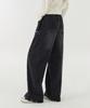 Akeusi Multi Side Strap Elastic Wide Denim Pants Unisex (Black)
