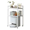 Multi-Layer Floor-Standing Adjustable Storage Rack with Trash Can Holder for Kitchen Use