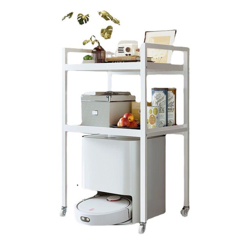 Multi-Layer Floor-Standing Adjustable Storage Rack with Trash Can Holder for Kitchen Use