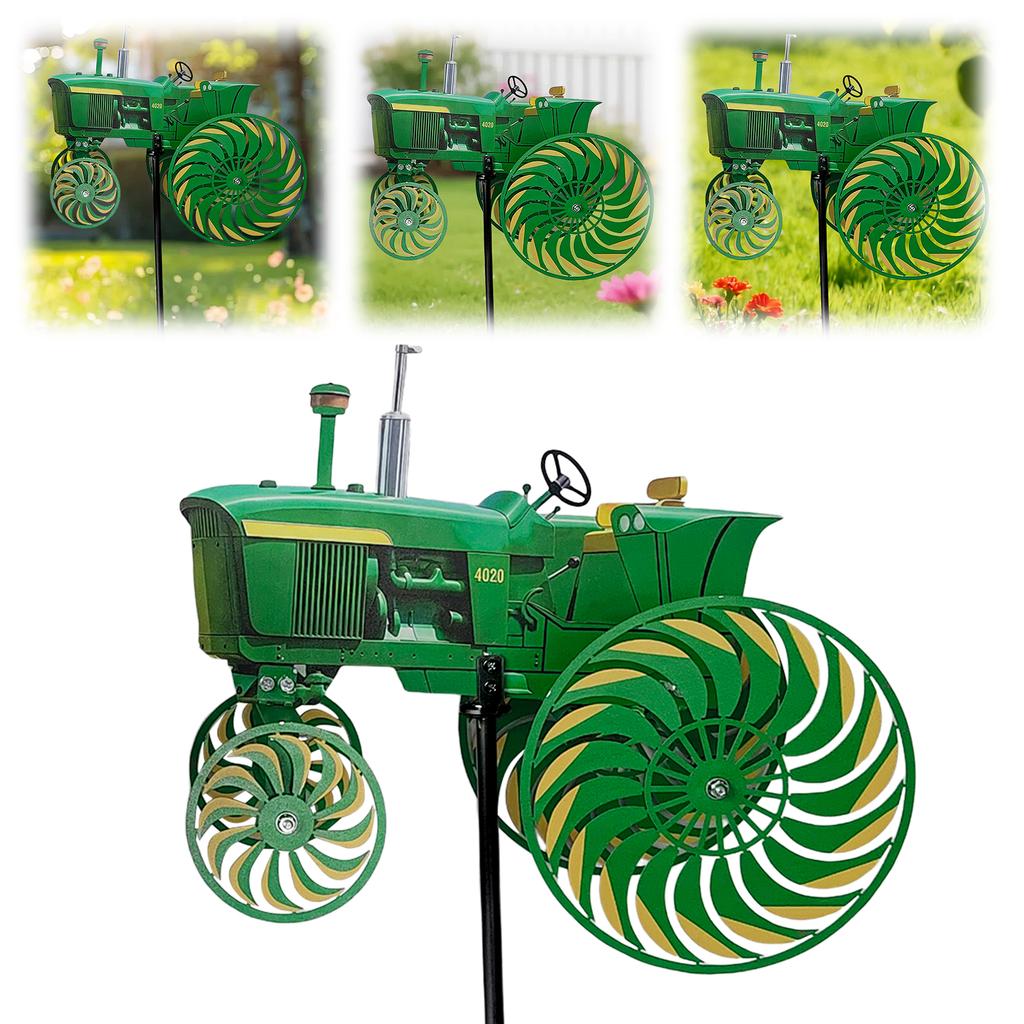 Tractor Wind Sculpture Decorative Windmill Green Tractor Windmill Stake for Patio Yard Garden Gift for Friends Family