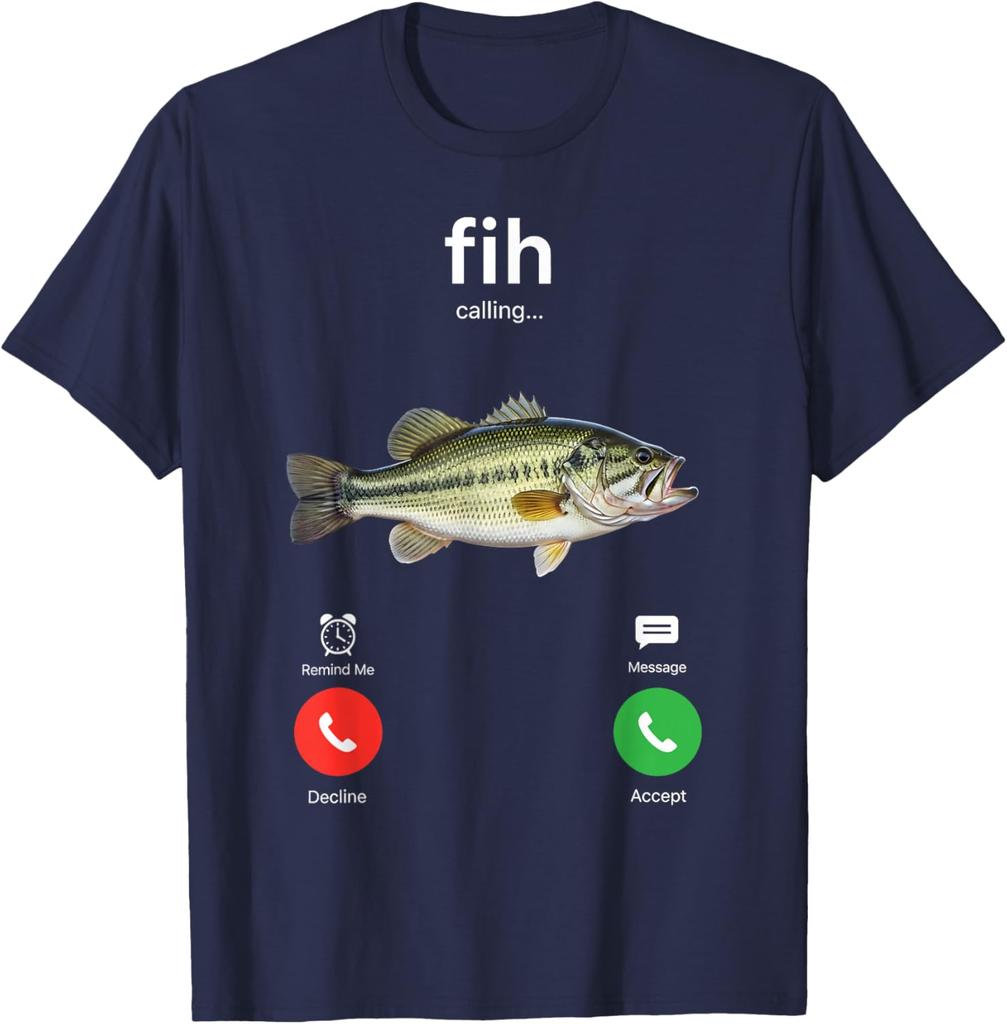 Fish Calling Funny Fishing Graphic Tee Men's Casual Cotton T-Shirt