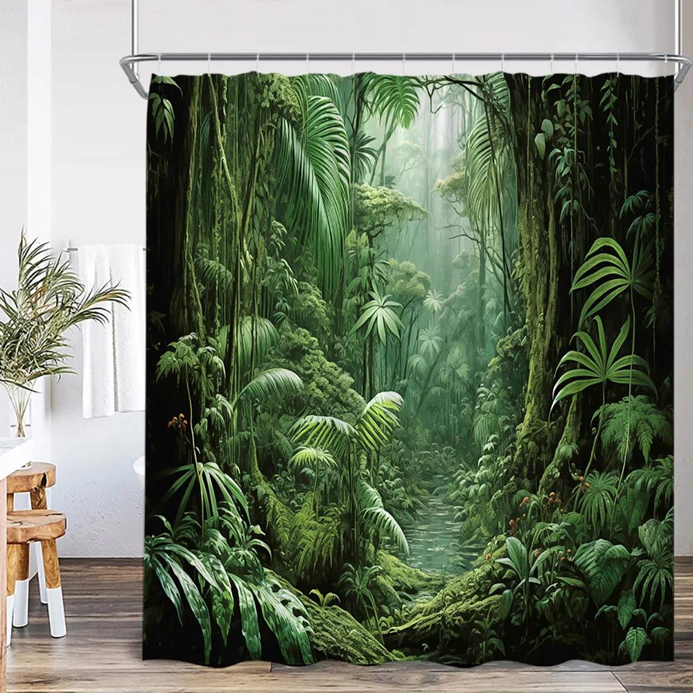 Nature Landscape Showewer Curtains Forest Green Plant Trees Bathroom Curtain Polyester Fabric Bath Decor for Home