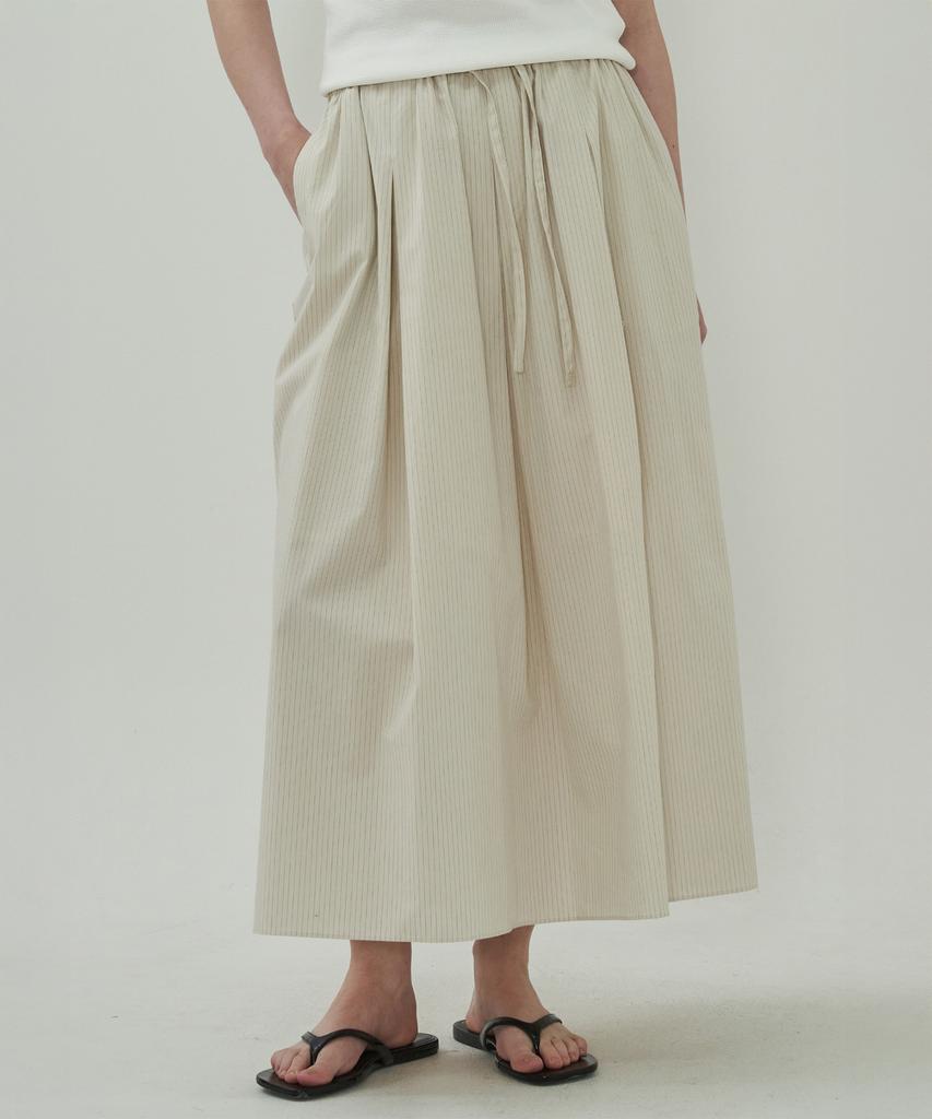 Mot Flare Cotton Long Skirt - Stripe Cream