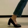 Retro Square Head High Heel Mary Jane Single Shoes with Temperament High Heels Commuting Thick Heel Small Leather Shoes