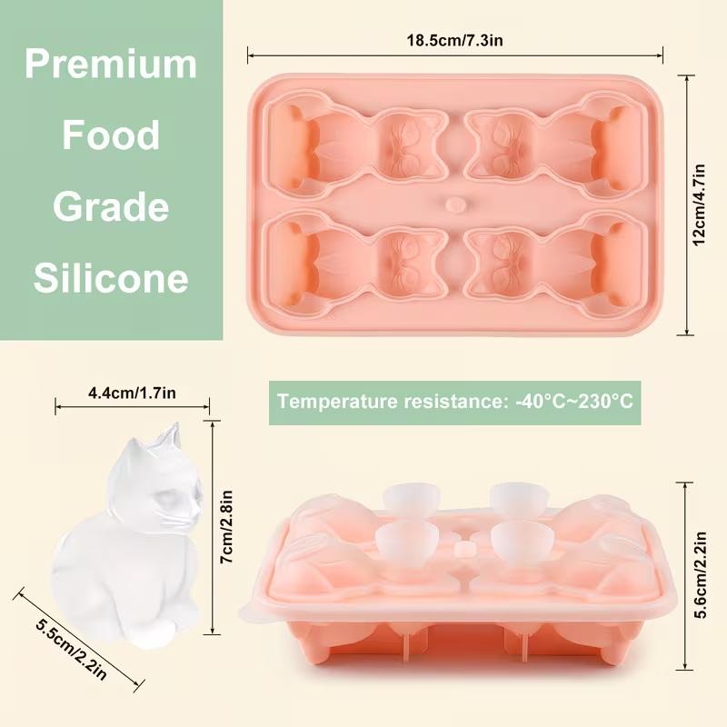 3D-Katzen-Eiswürfelform, Aus Silikon, Wiederverwendbar, Leicht zu entformen, Kreative Eiswürfelform in Tierform.