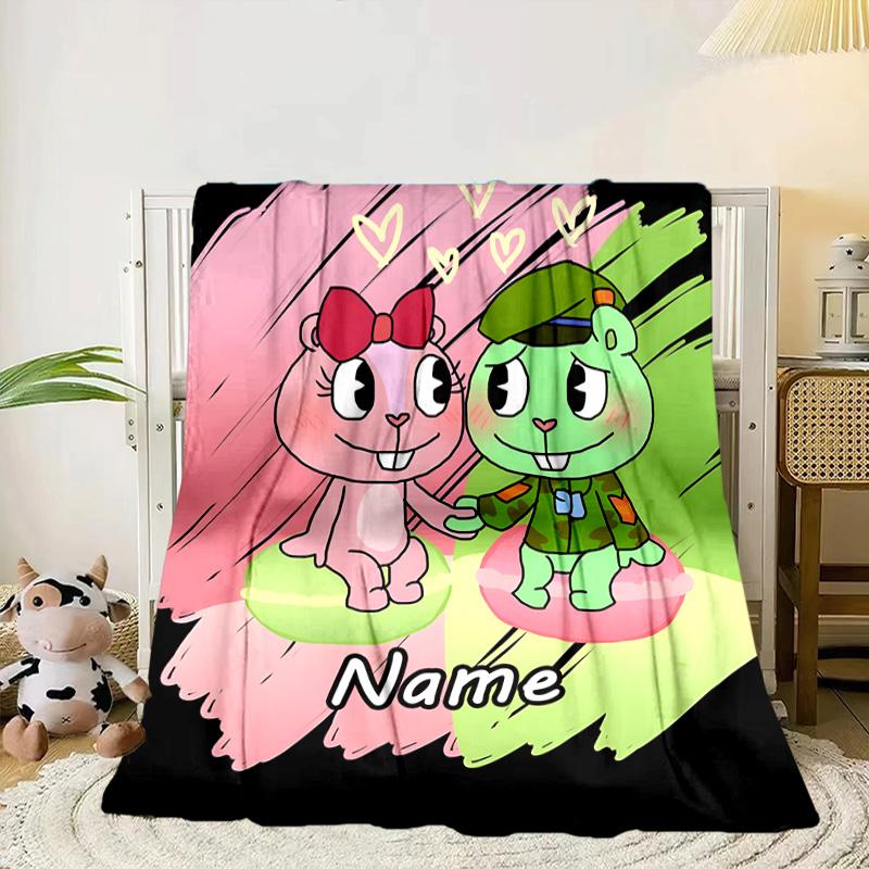Custom Name Happy Tree Celebration Blanket Bed Sofa Blanket Flannel Blanket for Camping, Hiking, Picnic Essentials,gift for Family and Friends