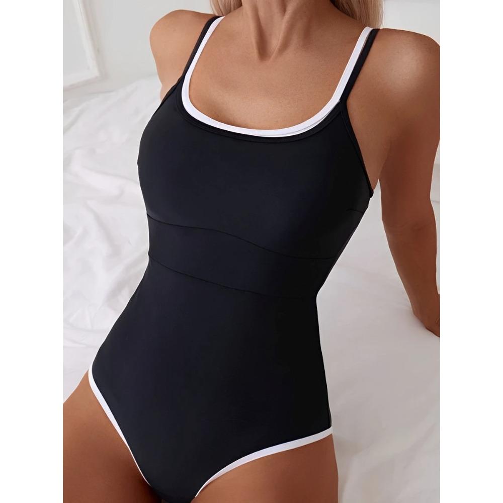 

2026 Сексуальний суцільний купальник на бретельках Чорний купальний костюм Жіночий однотонний купальник Пляжний одяг XL чорний