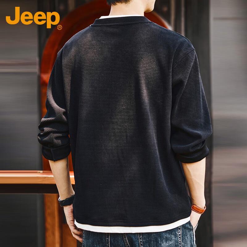 Jeep Men's Waffle Knit Faux Layer Pullover Sweatshirt