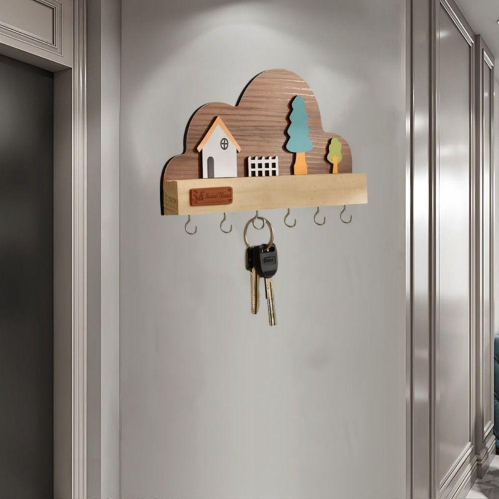 No-Drill Key Storage Hanging Hook Solid Wood Coat Rack Practical Door Wall Hook  Home Decor
