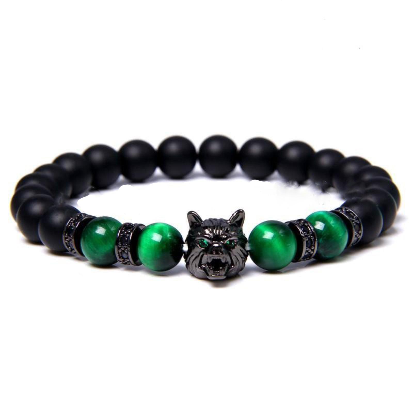 

Natural Volcanic Stone Bracelet, Natural Tiger S Eye Stone Necklace, Men S Leopard Head Zircon Bracelet зелений