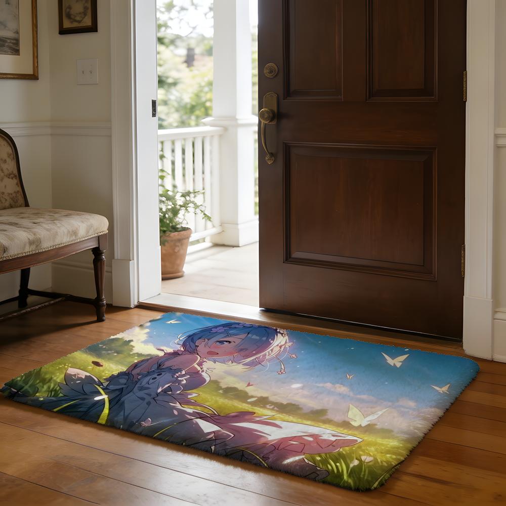 Fußmatte Weicher Flanellteppich Rutschfeste Saugfähige Matte für Badezimmer Schlafzimmer Heimdekoration Anime RE ZERO Hängend Bohemian