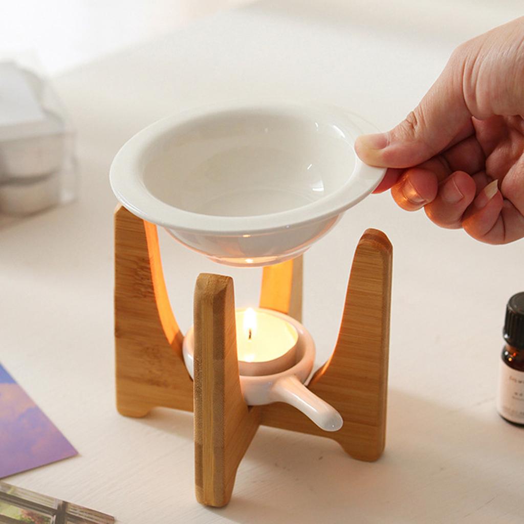 Aromas Lamp Stove Wood Stand Essential Oil Warmer with Candle Holder Ceramics Wax Melt Burners Heater for Meditations
