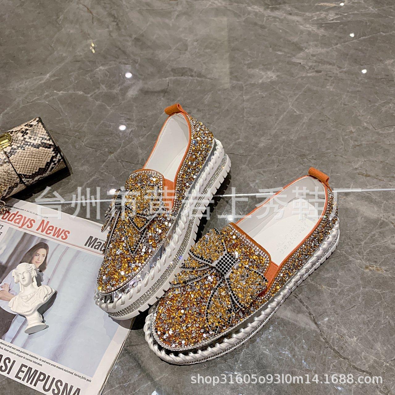 

Fashion Fashion Rhinestones Woman Shoes Women Shining Rhinestone Slip-on Loafers Bowknot Lazy Casual Plataforma Mujer 43 синий