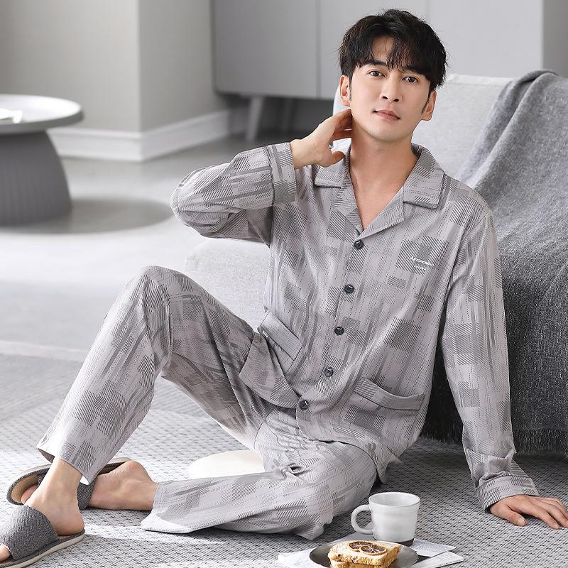 Pajamas Men'S Spring And Autumn Autumn Pure Cotton Long Sleeves Wear Loungewear Men'S Large Size Suit