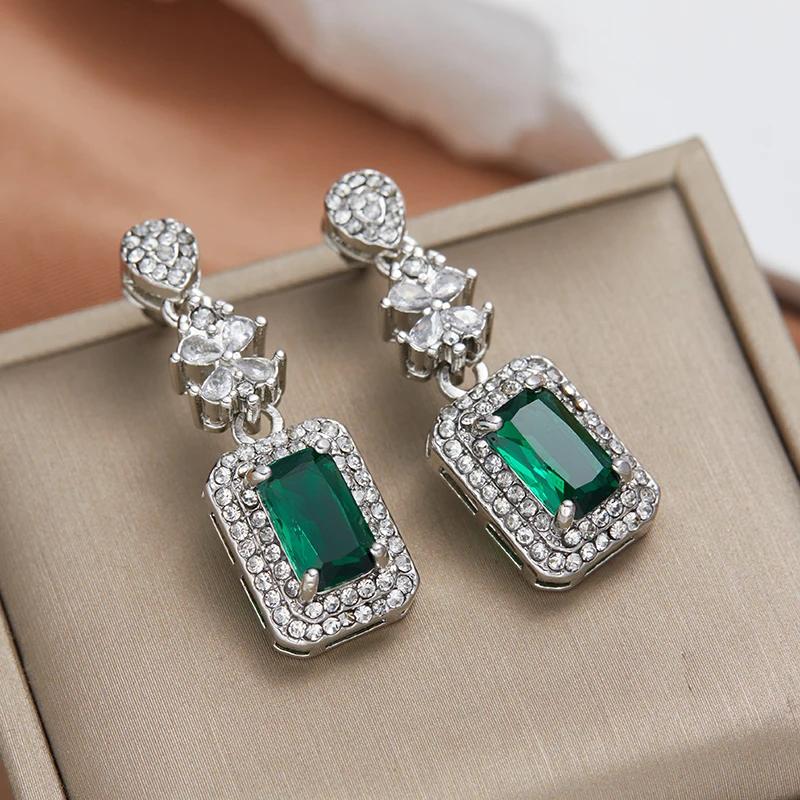 Fashion Gorgeous Green Cubic Zirconia Ladies Hanging Earrings Aesthetic Wedding Engagement Party Ladies Earrings Fashion