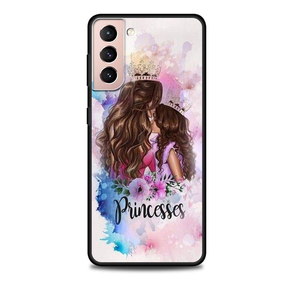 Mom And Baby Girl Boy Black Case for Samsung Galaxy S23 S22 Ultra Cases S21 S20 FE S10 S9 S8 Plus S10e S7 Silicone Phone Cover