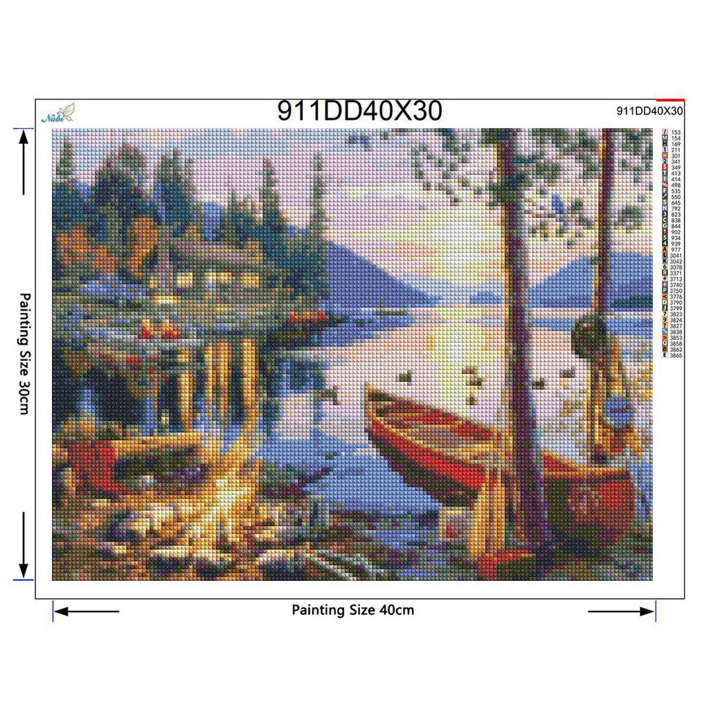 Diamond Painting Cross Stitch Landscape Diamond Embroidery Sunset Pasted Boat Patterns Decor Home