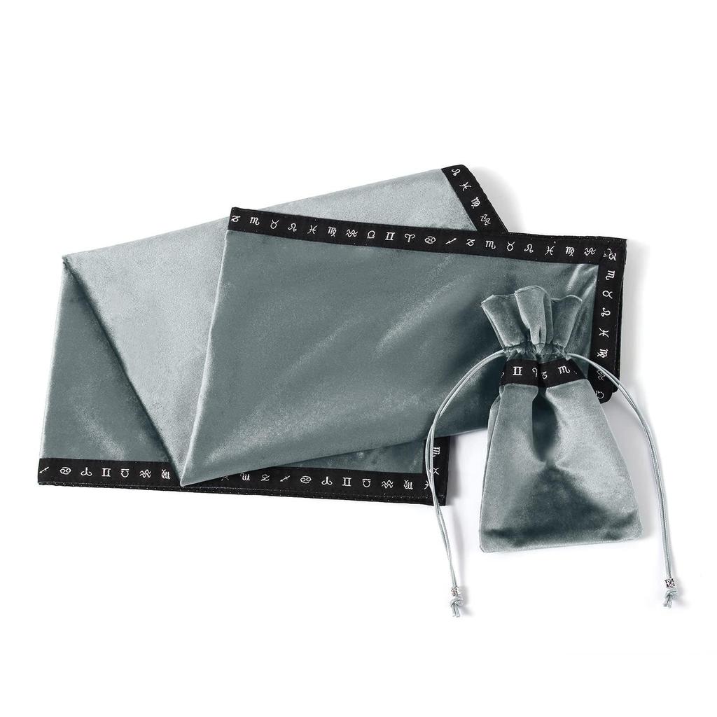 Tarot cloth with constellation motif, for tarot cards, with pouch, velvet, non-slip, high-quality, thick, gray.