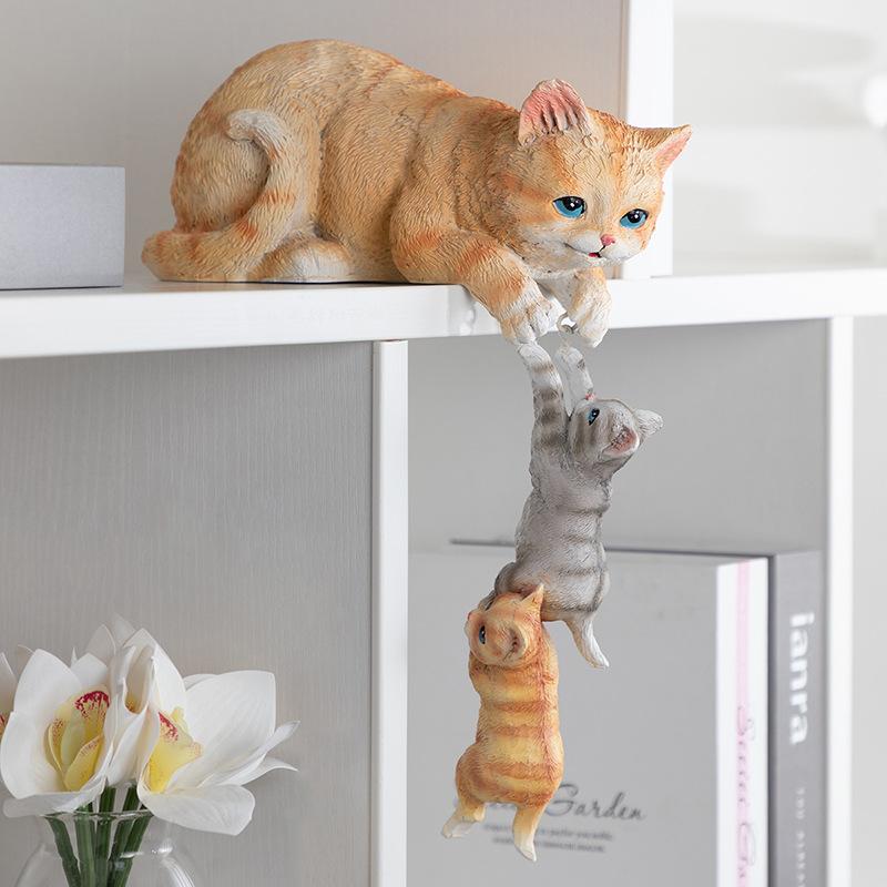 Cute Cat Resin Sculpture Jewelry Birthday Gift Home Dining Table Statue Accessories Decoration