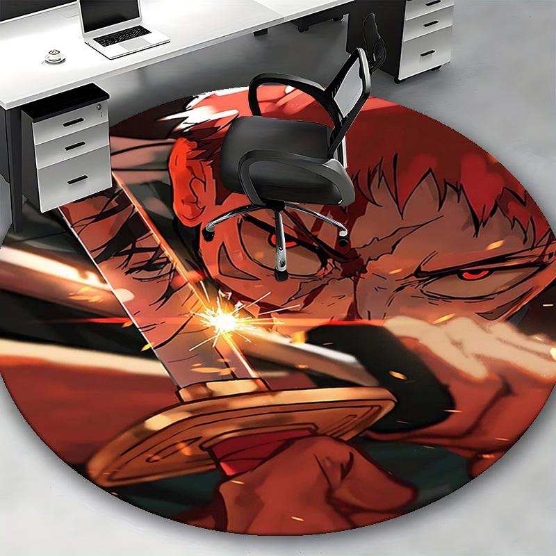 1pc Jujutsu Kaisen Satoru Gojo Anime Cartoon Design Round Carpet for Office Chair Mat, Non-Slip Rug Suitable for Home Decor, Living Room, Bedroom