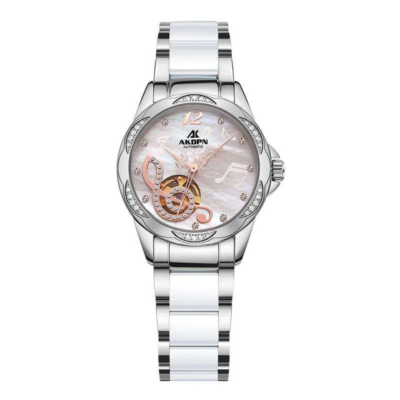 

Модные и элегантные высококачественные женские часы Hollow полностью автоматические механические часы керамические с водонепроницаемыми модными женскими часами