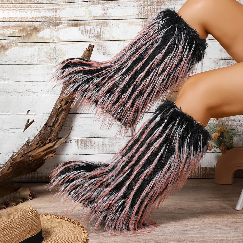 Women Flats Boots for Children Winter Warmth Thickness Anti Slip Shibuya Hairy Boots Mid Length Personalized Fashion Boots 2025