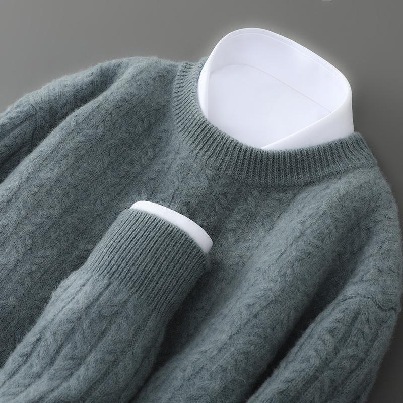 

Men s 100% Pure Wool Round Neck Thick Knit Sweater - Soft, Skin-Friendly, Warm Base Layer M