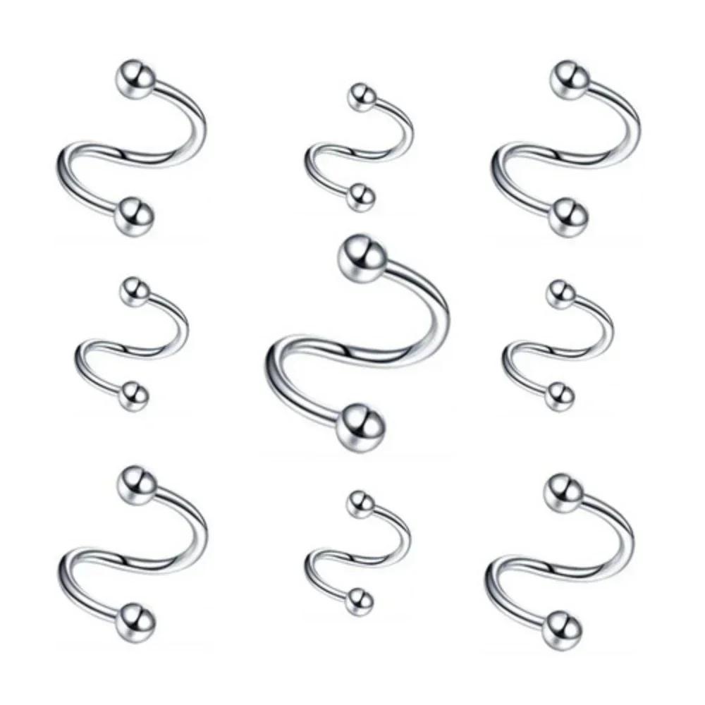 5/10/20pcs 3mm Steel Ball Spiral Ear Helix 6/8/10mm Twist Bar Ear Cartilage Tragus Lip Eyebrow Body Piercing