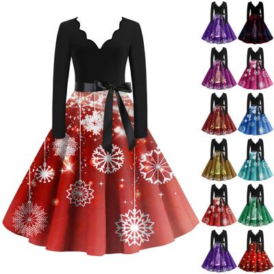Damenmode mit V-Ausschnitt, lässig, schmal, weihnachtlich bedruckt, langärmelig