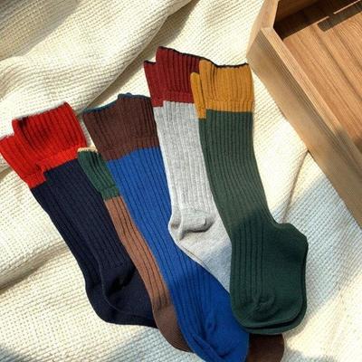 Children Socks Toddler Kids Boys Girls Knee High Socks Patchwork Double Needles Hand-sewn Combed Cotton Boneless Socks
